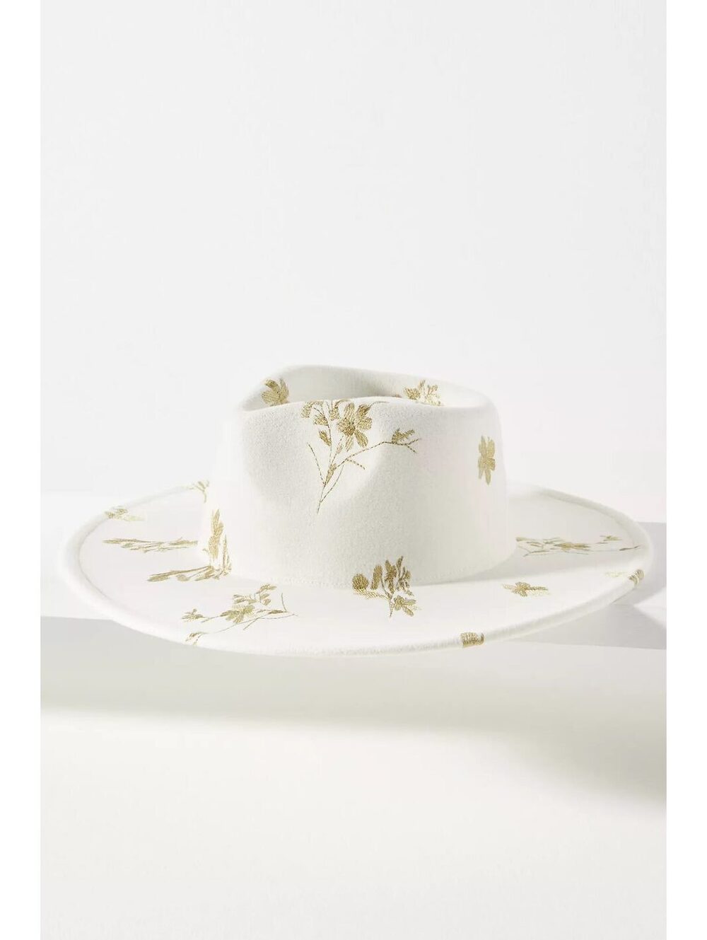 Anthropologie white floral embroidered rancher hat